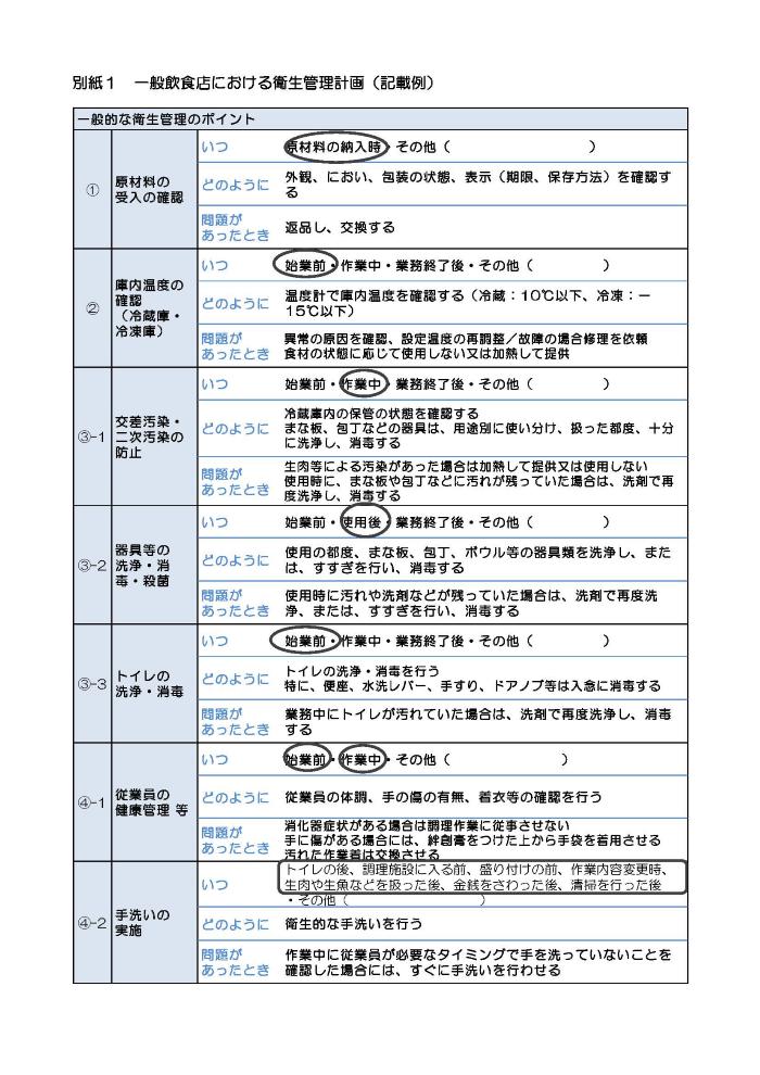 一般衛生管理計画（作成例）